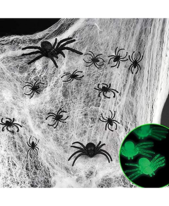 D-FantiX Spider Webs Halloween Decorations,1000 sqft White Stretch Spider Webbing Halloween Cobwebs with 184 Pcs Fake Glow in the Dark + Black Spiders for Creepy Halloween Party Decor Indoor & Outdoor