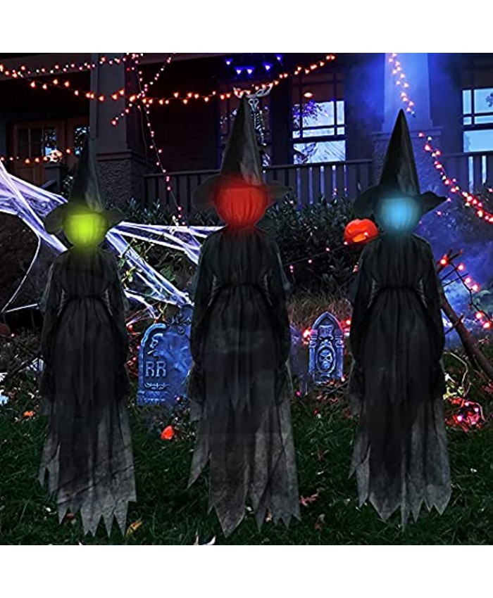 DR.DUDU Halloween Decorations 6 Ft Set of 3 Witch Stakes with Multiple Colors LED Lights Scary Glowing Witch Haunted House Props for Outdoor Garden Yard Lawn