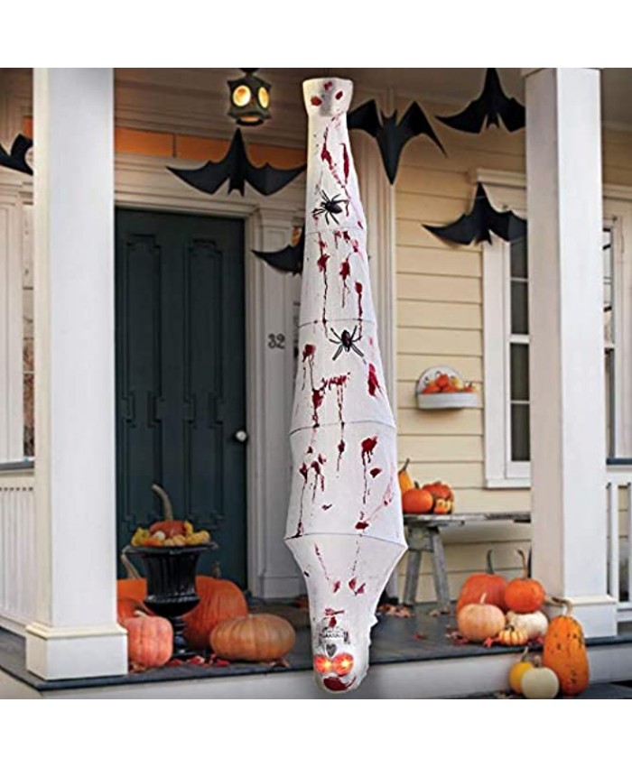 Halloween Decorations 72 Inch Hanging Cocoon Corpses Props Red Glowing Eyes and Voice Activated Spooky Scary Skeleton Body for Window Wall and Outdoor Indoor Yard Patio House Decor