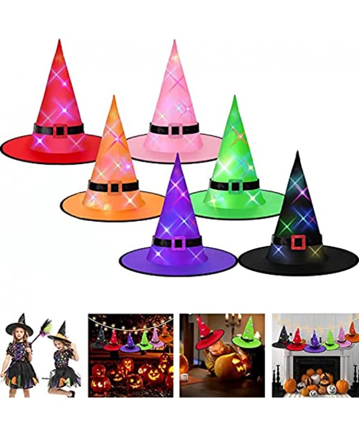 Halloween Decorations Witch Hat Outdoor 6 Pcs Witches Hat Hanging Lighted Glowing Witch Hat Decorations Halloween Witchs Hat Decor for Indoor Outdoor,Garden Trees Yard Party Decor