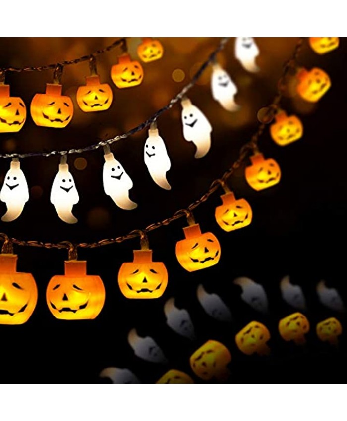 HueLiv Halloween Decorations 20FT 60 LED Orange Pumpkin String Lights White Ghost Holiday Lights for Battery Operated for Indoor Outdoor Decor Patio Garden Gate Yard Great Gift for Halloween