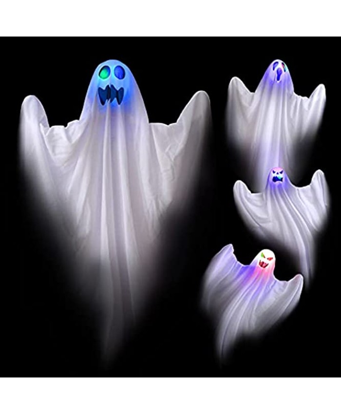 JPXH 4 Pack Light Up White Hanging Ghosts Outdoor Color Changing Ghost Halloween Decorations for Trees