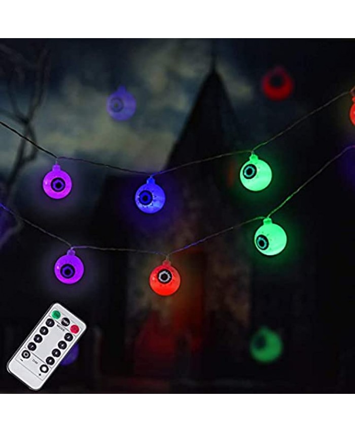LUMINATERY Halloween Eyeball String Lights 30LED 8 Lighting Modes Remote Control Battery-Powered Perfect for Halloween Indoor Outdoor Decoration Multicolor-1