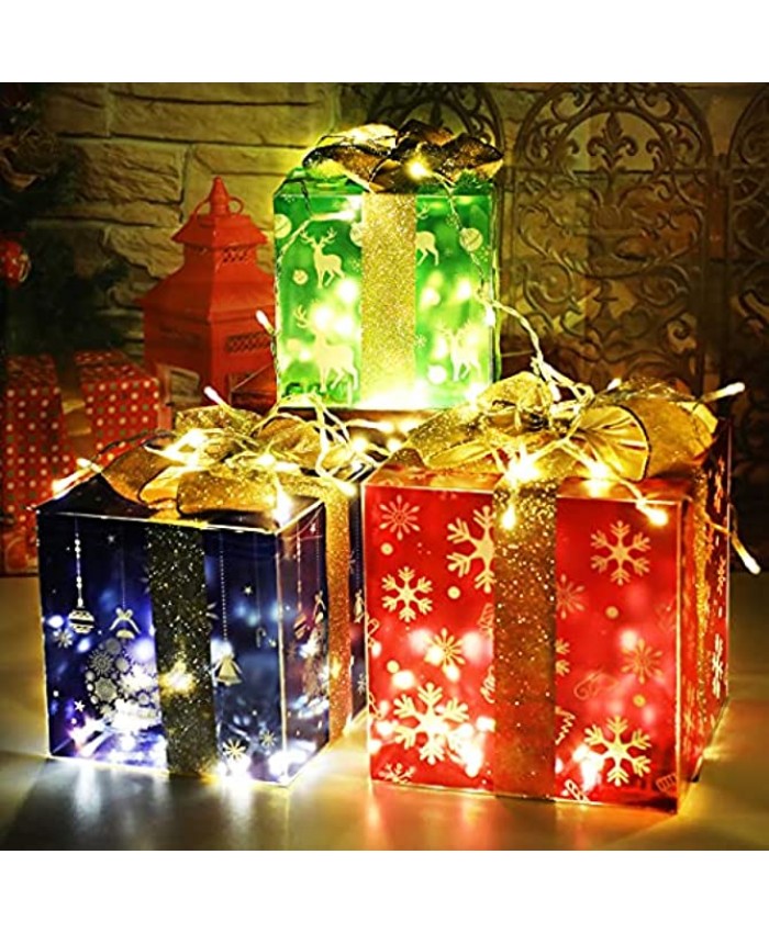 party greeting Set of 3 Christmas Light Boxes Decorations Xmas Lighted PVC Gift Boxes Decor Christmas Tree Indoor Home Decorations Red Green Blue