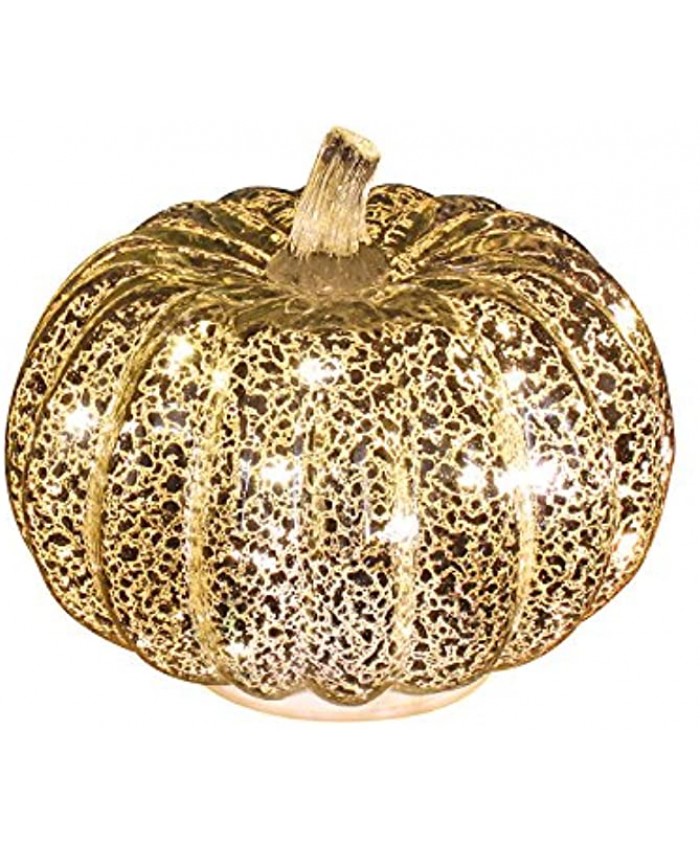 Romingo Mercury Glass Pumpkin Light with Timer for Halloween Pumpkin Decorations Fall and Thanksgiving Decor,Silver 5.5 inches