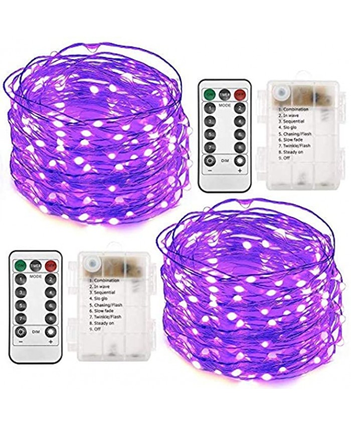 Twinkle Star 2 Set Halloween Fairy Lights Battery Operated 33ft 100 Led String Lights Remote Control Timer Twinkle String Lights 8 Modes Firefly Lights for Garden Party Indoor Decor Purple