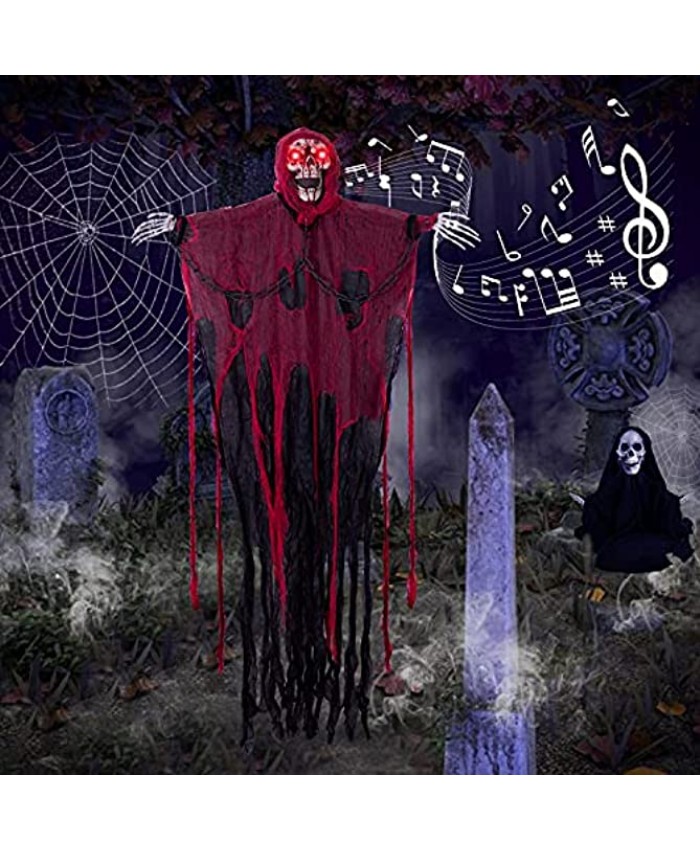 YoleShy 75 Inch Halloween Hanging Ghost Decorations Hanging Skeleton Grim Reapers with LED Glow Eyes Scary Creepy Props for Indoor Outdoor Yard Carrying Hanging Decorations