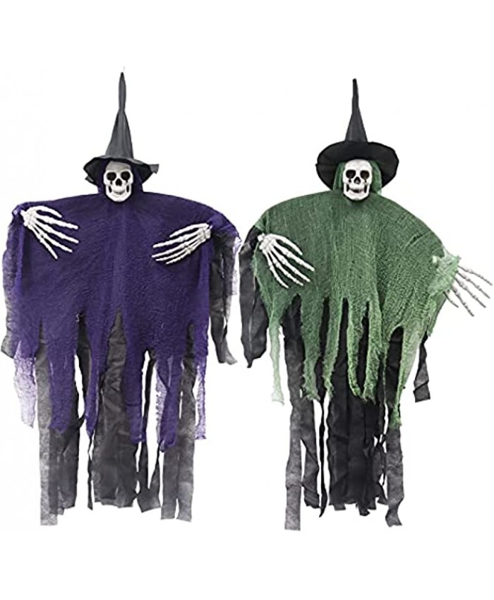 2 Pack Halloween Grim Reapers Decoration 35.5'' Large Scary Halloween Skeleton ghost decorations Halloween Hanging Decorations Props for Halloween Indoor and Outdoor Decorations