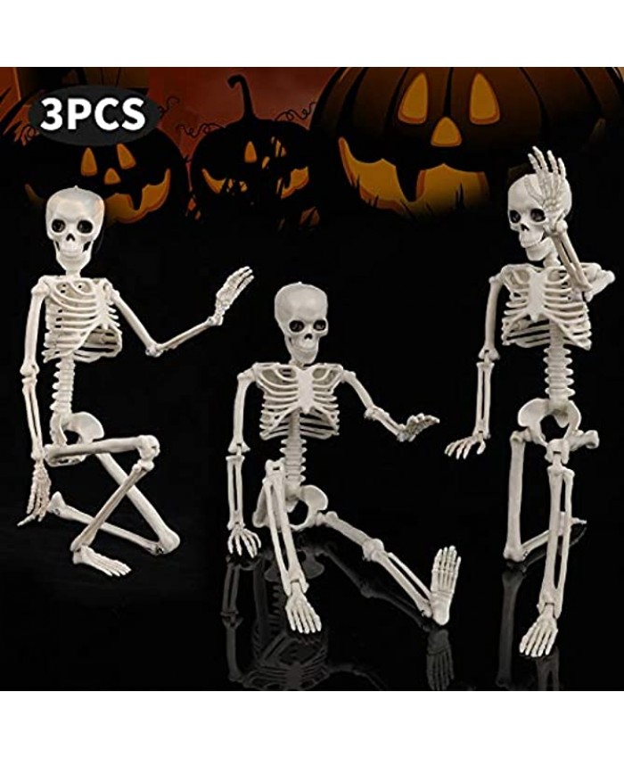 [2021 Upgraded] Halloween Party Indoor Table and Outdoor Lawn Yard Decoration Pack of 3 PCS 16" Realistic Looking Full Body Skeletons for Party Graveyard Haunted House Decor Decorations Accessories