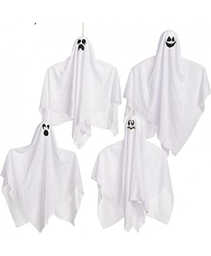 27.5” Halloween Hanging Ghosts Glow in the dark4 Pack for Halloween Party Decoration Cute Flying Ghost for Front Yard Patio Lawn Garden Party Décor and Holiday Halloween Hanging Decorations