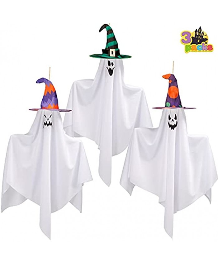 3 Pack 27.5” Halloween Decoration Hanging Ghost with Witch Hat，Hanging Ghosts Great for Front Yard Patio Lawn Garden Party Indoor and Outdoor Decor Haunted House Party Decorations
