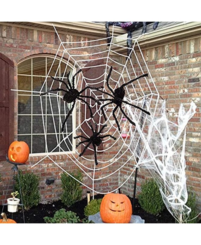 AniSqui 11.5ft Giant Halloween Spider Web Decoration + Three Giant Halloween Spider Decorations Outdoor + 40g Stretchable Halloween Spider Web Cob for Halloween Decorations