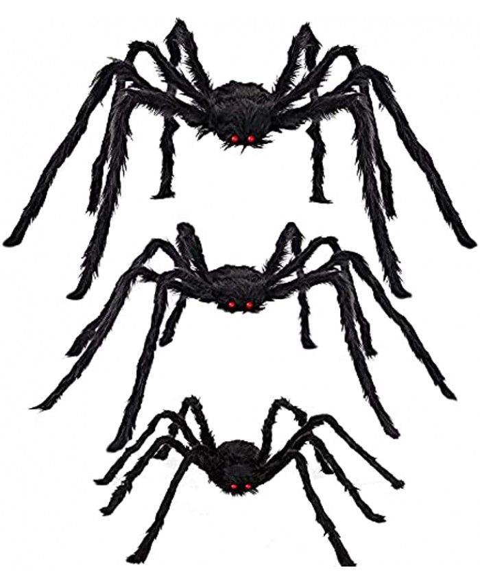 BEBEKULA 3 Pack Giant Halloween Spiders Decorations 5FT+4FT+2.5FT Halloween Realistic Hairy Spider Set Scary Fake Spider Props for Halloween Indoor Outdoor Yard Party Decor