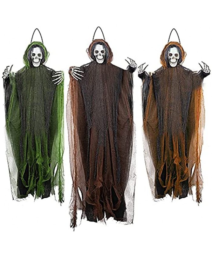 FUNPENY 3 Pack Hanging Ghost Outdoor Halloween Decorations One 53.2" and Two 43.3" Hanging Skeleton Ghost Reapers for Halloween Haunted House Props Party Supplies Yard Outdoor Indoor Decor