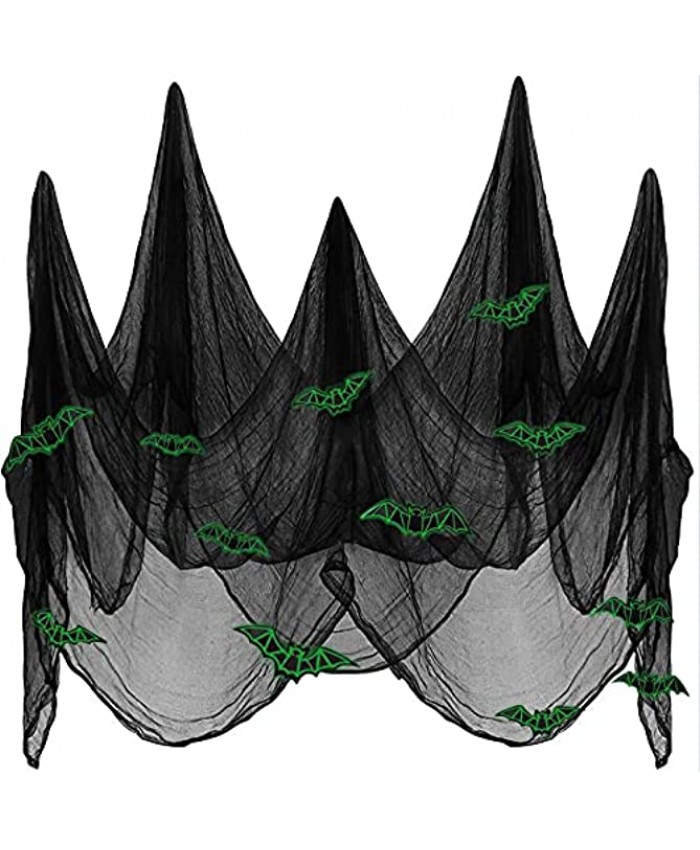 Halloween Creepy Cloth with Fluorescent Bats 84 x 197 Inch Creepy Cloth Black Halloween Spooky Fabric Cloth Halloween Decorations Outdoor Party Supplies for Haunted House Home Wall Patio Garden