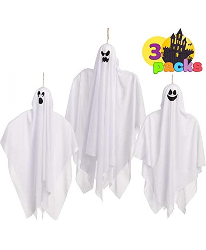 Halloween Hanging Ghosts Glow in the Dark3 Pack Mix Size for Halloween Party Decoration Cute Flying Ghost for Front Yard Patio Lawn Garden Party Décor and Holiday Halloween Hanging Decorations