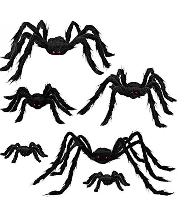 Halloween Realistic Hairy Spiders Set 6 Pack Halloween Spider Props Scary Spiders with Different Sizes for Indoor and Outdoor Decorations 35" 30" 24" 17.5" 12" 12"