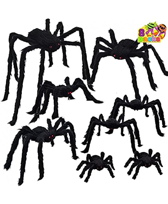 Halloween Realistic Hairy Spiders Set 8 Pack Halloween Spider Props Scary Spiders with Different Sizes for Indoor and Outdoor Decorations 47” 35” 30” 24”,17.5”,17.5” 12” 12”
