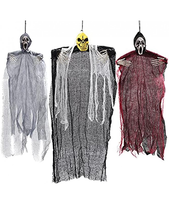 HOLYFUN 3 Pack Halloween Hanging Decorations One 35" and Two 25" Skeleton Ghosts Halloween Indoor and Outdoor Party Decor for Yard Patio Lawn Garden
