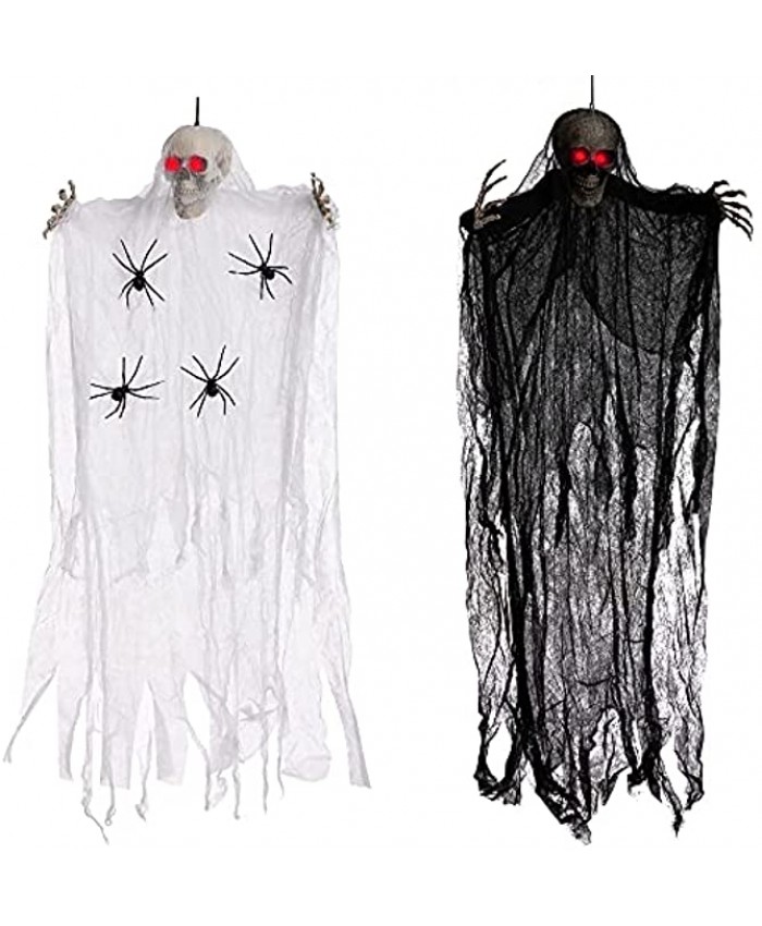JOYIN 2 Pack 40'' Lighted Halloween Hanging Ghosts Skeleton Grim Reapers with LED Eyes Scary Flying Ghosts for Halloween Yard Patio Lawn Garden Outdoor Decoration Halloween Party Decor