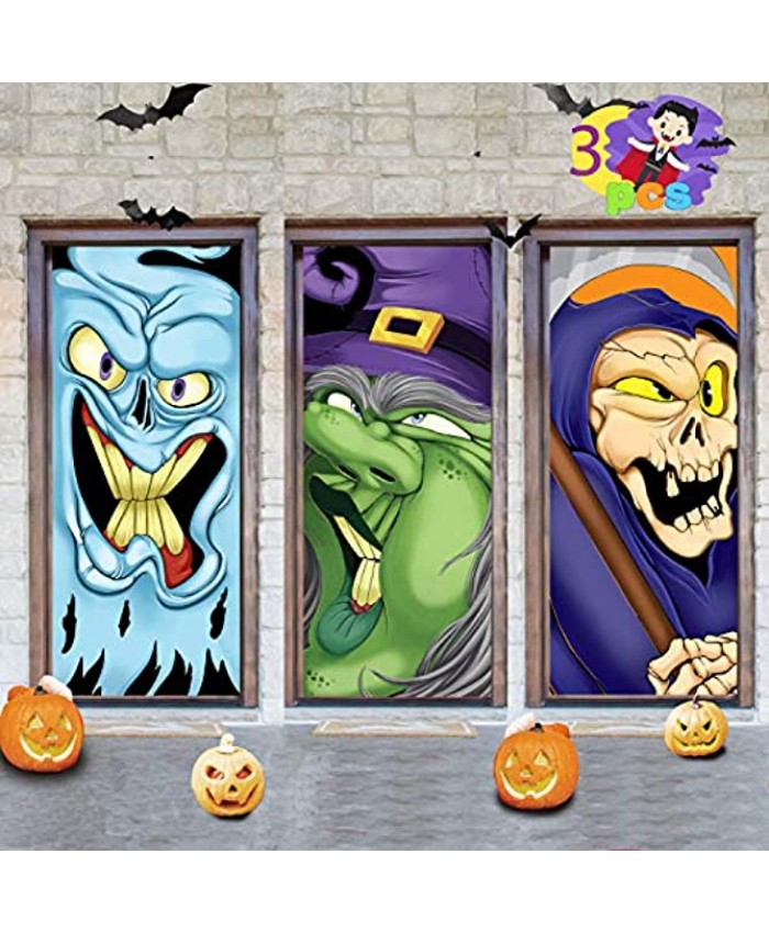 JOYIN 3 PCS Halloween Decoration Reaper Monster Witch Halloween Door Cover Window and Wall Cover Indoor Outdoor Decoration