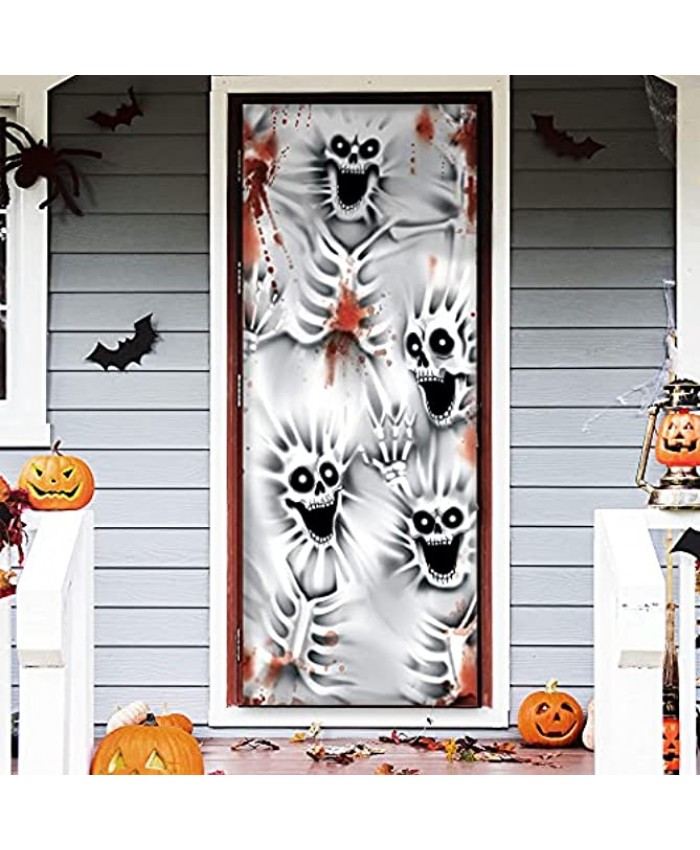 JOYIN 3 Pcs Scary Skeleton Scary Skeleton Door Cover 3D Design 30’’ x 72’’ for Halloween Skeleton Door Window and Wall Cover Indoor Outdoor Decoration