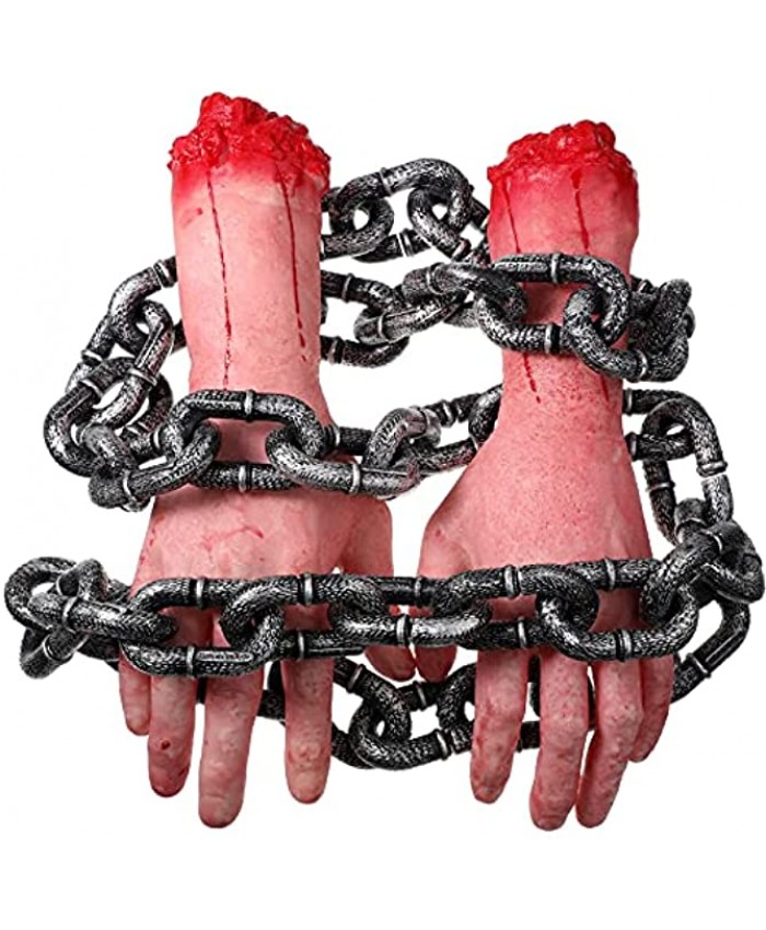 Scary Halloween Decoration Set Fake Human Arm Hand Dead Body Parts Decorations with 6 Feet Halloween Chains for Halloween Holiday Theme Party Costume Supplies