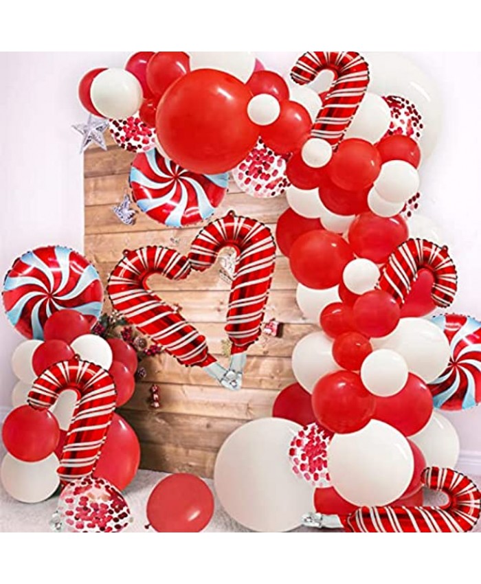 115 Pack Christmas Red White Balloon Garland Arch Kit Assorted Size 18 inch 12" 10 in 5 inch Latex White Red Confetti Balloons Candy Cane Foil Balloons for Christmas Party Decorations