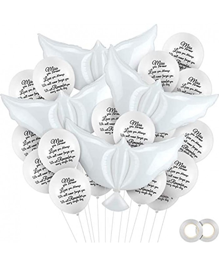 36 Pieces White Memorial Balloons with 4 Pieces Peace Dove Balloons Pigeon Bird Balloons Funeral Remembrance Helium Balloons for Condolence Funeral Anniversary Memorial Services