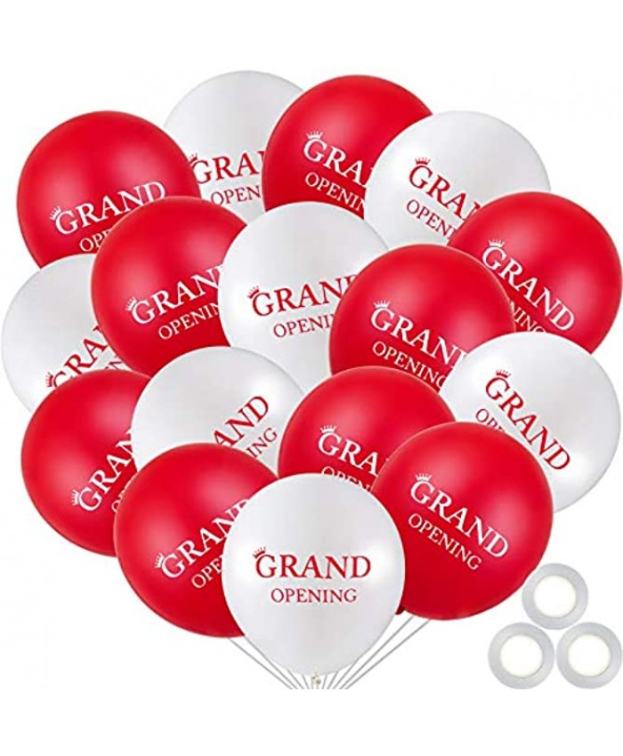 60 Pieces Grand Opening Balloons 12 Inch Double Side Celebrate Business Latex Balloons with 3 Pieces White Balloon Ribbons for Ceremony Decoration