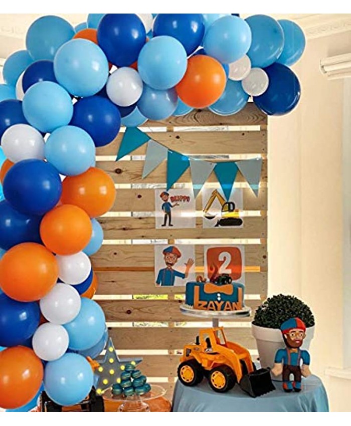 80pcs Blippi Balloon Garland Kit Birthday Party Supplies Decorations Blue Orange White Balloon Theme Backdrop for Kids 2 3 4 Year Old