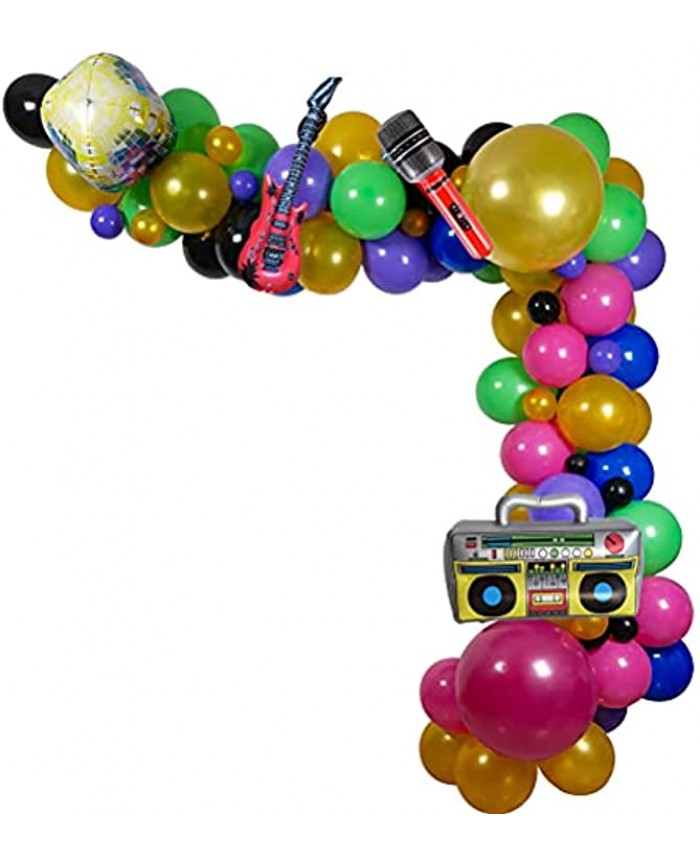 90S 80S Theme Party Balloons Backdrop Decorations 98 PCS Party Supplies Mylar Balloon Radio Guitar Microphone Disco Ball 18" 10" 5" Gold Purple Green Blue Black Colorful Balloons for Back to 90S Party for Birthday Decorations