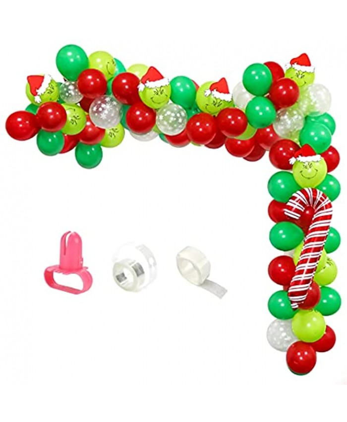 Grinch Christmas Balloon Garland Arch,86Pcs Red and Green Xmas Grinch Christmas Balloon Arch with Christmas Hat and Candy Cane Foil Balloon for Grinch Christmas,New Year Baby Shower,Winter Holiday Party Favor