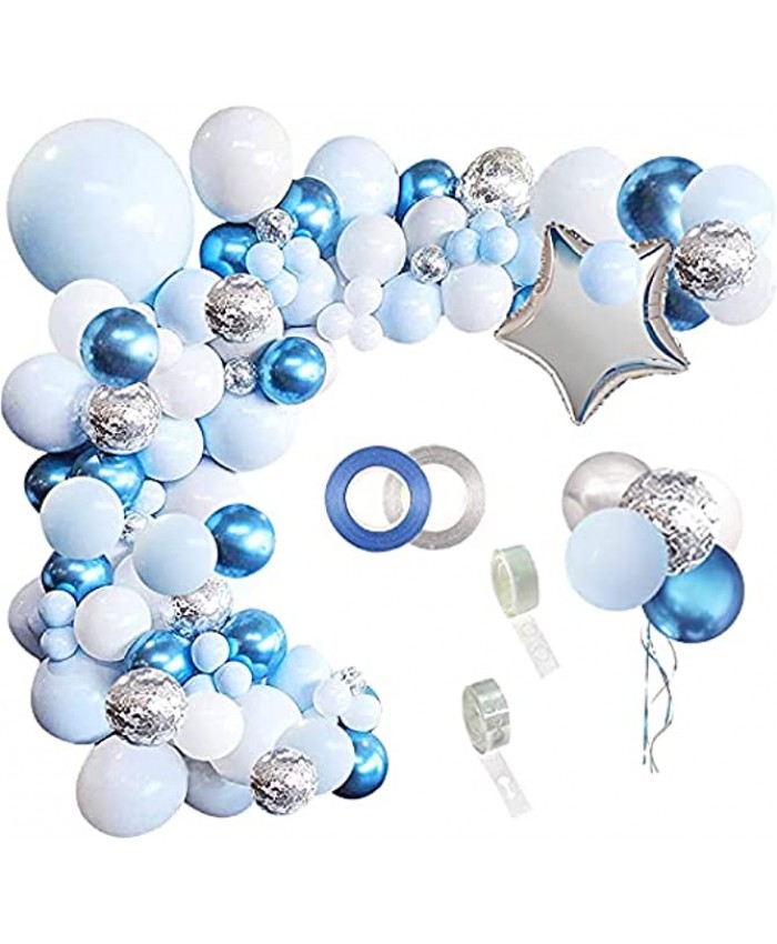 JANEF 151pcs Blue Silver Balloon Garland with Macaron Blue Balloons Silver Confetti and Metallic Blue Balloons for Shower Birthday Wedding Graduation Bachelorette Anniversary Party Decorations