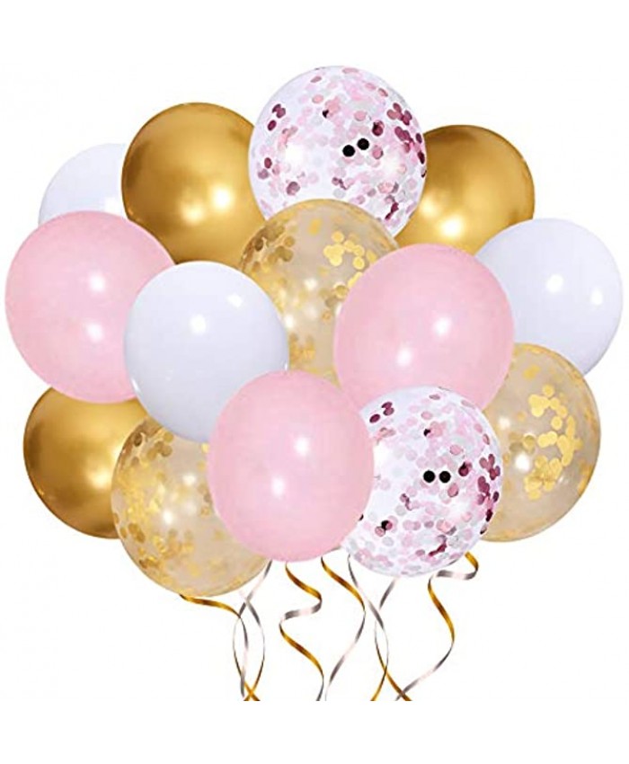 Kalyerparty Pink and Gold Balloons-50pcs 12 inch Rose Confetti Balloons and Matte withe Balloon- Gold Confetti Latex Balloons for Birthday Wedding Baby Shower Celebration Graduation Party Balloons