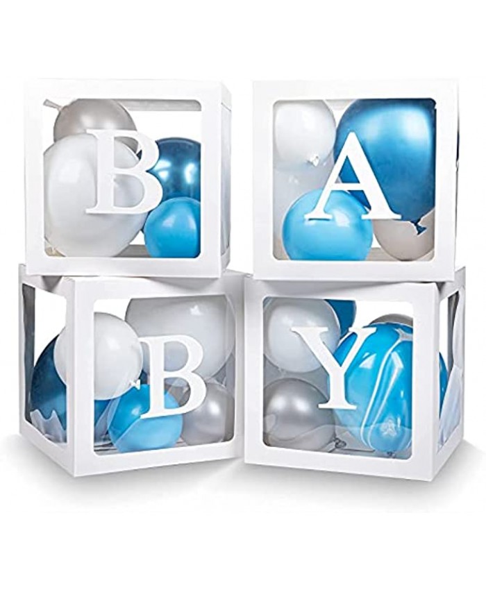 Keencopper Elephant Baby Shower Decorations for Boy Or Girl 4 Pcs Baby Blocks Clear Balloon Boxes with BABY A-Z Letters for Baby Shower Decor Gender Reveal Party Supplies Birthday Party Backdrop