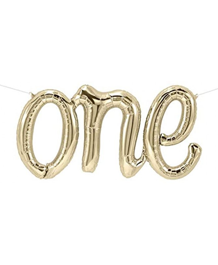 Longfun One Balloon White Gold One Balloon Banner One Script Balloon Garland White Gold First Birthday Party Decorations First Birthday Party Supplies