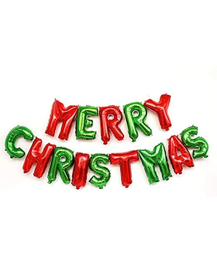 Merry Christmas Balloons Banner 16 Inch Foil Letters Inflatable Party Decor and Event Decorations Supply Green & Red