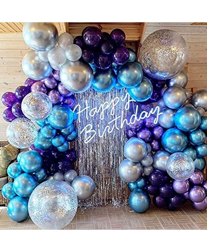Metallic Blue Balloons Sliver Confetti Balloons Purple Balloons 132Pcs-Metallic Balloon Garland Arch Kit for Baby Shower,Christmas,Birthday,Wedding,Engagement,Graduation,Picnic and Party Decorations.