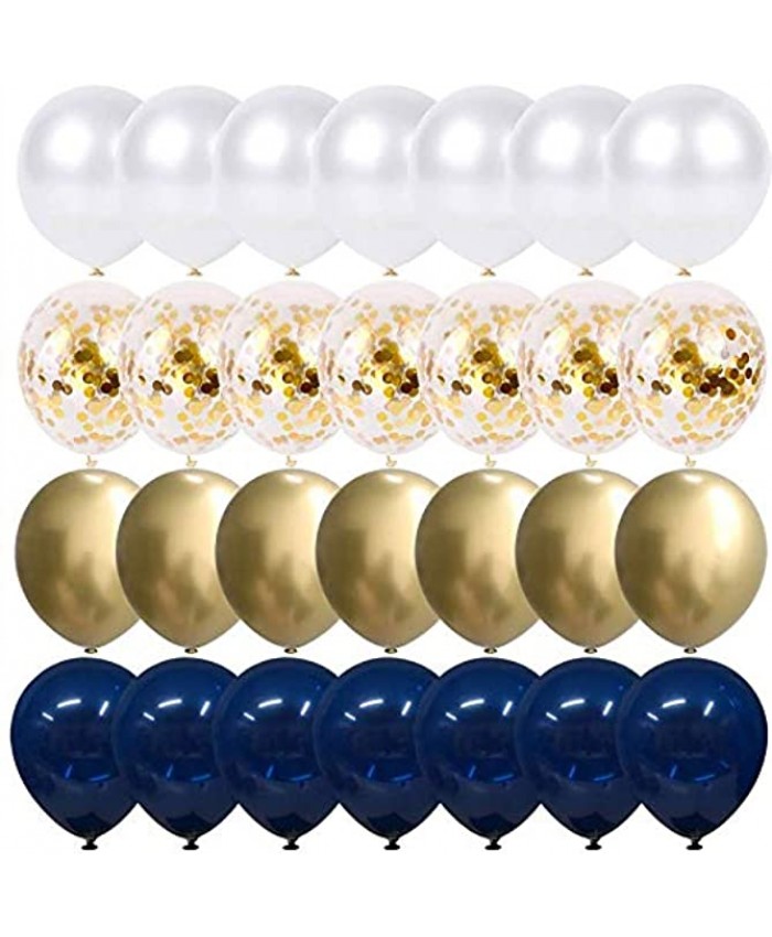 Navy Blue and Gold Confetti Balloons 50 pcs 12 inch Pearl White and Gold Metallic Chrome Birthday Balloons for Celebration Graduation Party Balloons