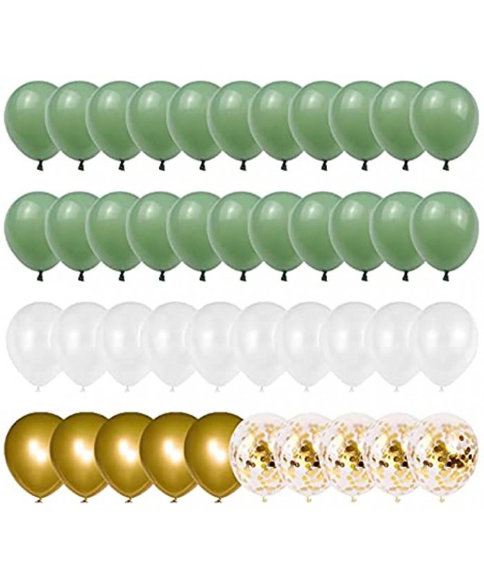 Olive Green Gold White Latex Balloons,52 Pcs Green and Gold Confetti Party Balloons For Birthday Baby Shower Engagement Wedding Anniversary Party Decorations.