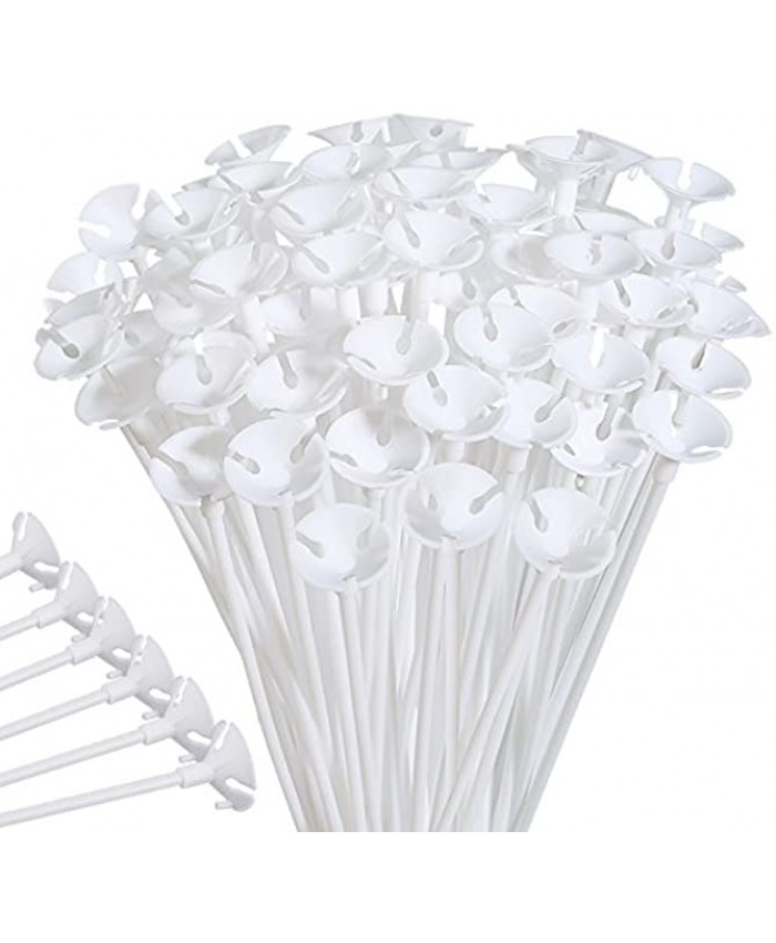 PP OPOUNT 100 Pieces White Plastic Balloon Sticks Holders and Cups for Party and Wedding Decoration