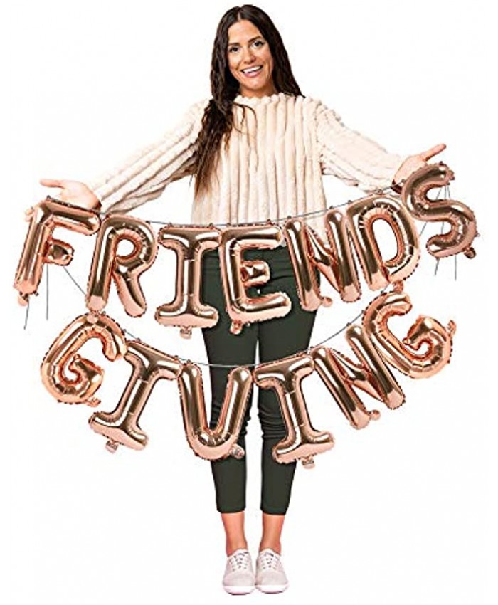 Rose Gold Friendsgiving Balloons Banner Kit 16 Inch Foil Letters Friendsgiving Balloon Rose Gold Garland Fall Harvest Party Decorations for Friends Thanks Party Backdrop Decors