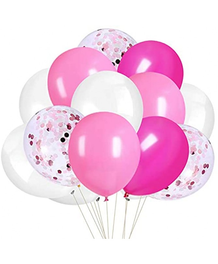 Thomtery Pink Confetti White Balloons 50pcs 12 inch Latex Balloons for Birthday Party Decorations