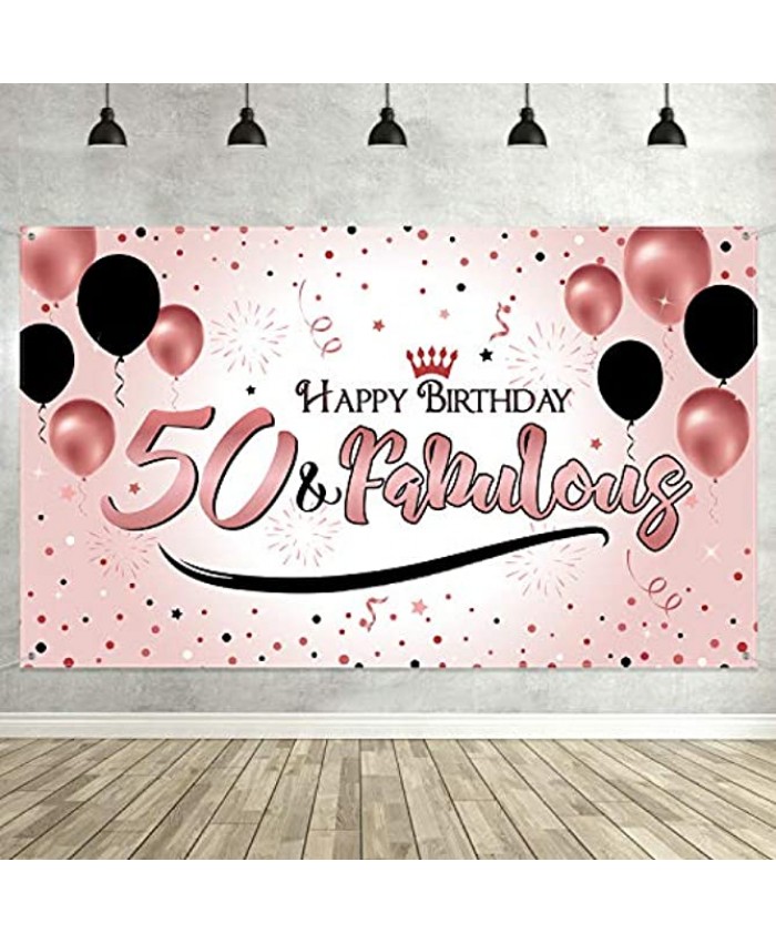50th Birthday Black Gold Party Decoration Extra Large Fabric Black Gold Sign Poster for 50th Anniversary Photo Booth Backdrop Background Banner 50th Birthday Party Supplies Style A