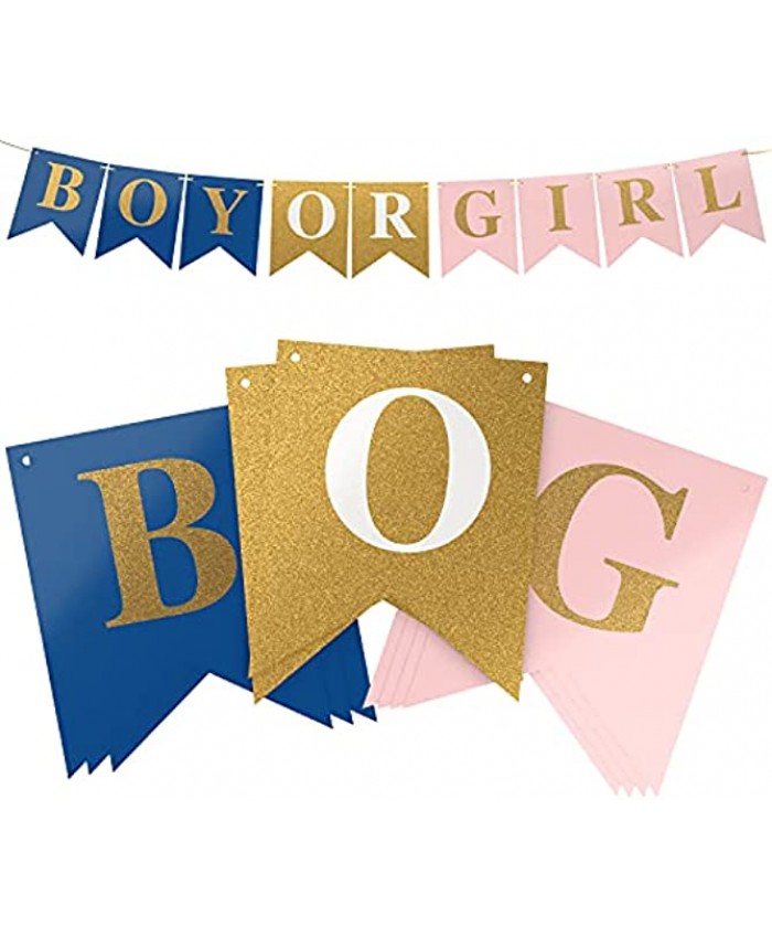 Boy or Girl Banner Gender Reveal Party Decorations Baby Shower Pregnancy Announcement by Dazzle Your Day Navy Blue Blush Pink Gold