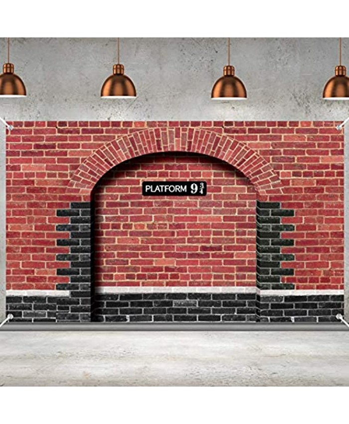 chiazllta Platform 9 and 3 4 King's Cross Station Brick Wall Backdrop Door Curtains for Wizard Halloween Decoration Wizard Costume Party Magic School Brick Wall Background Red