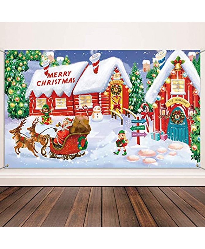 Christmas Decoration Supplies Extra Large Fabric North Pole Wall Scene Setters for Christmas Decoration Merry Christmas Banner Santa's Village Photo Booth Backdrop Background Banner
