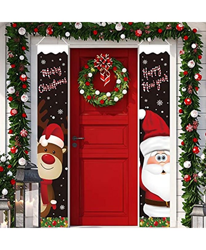 Christmas Porch Sign Santa Clause Deer Christmas Hanging Banners for Holiday Home Indoor Outdoor Porch Wall Christmas Decoration Black