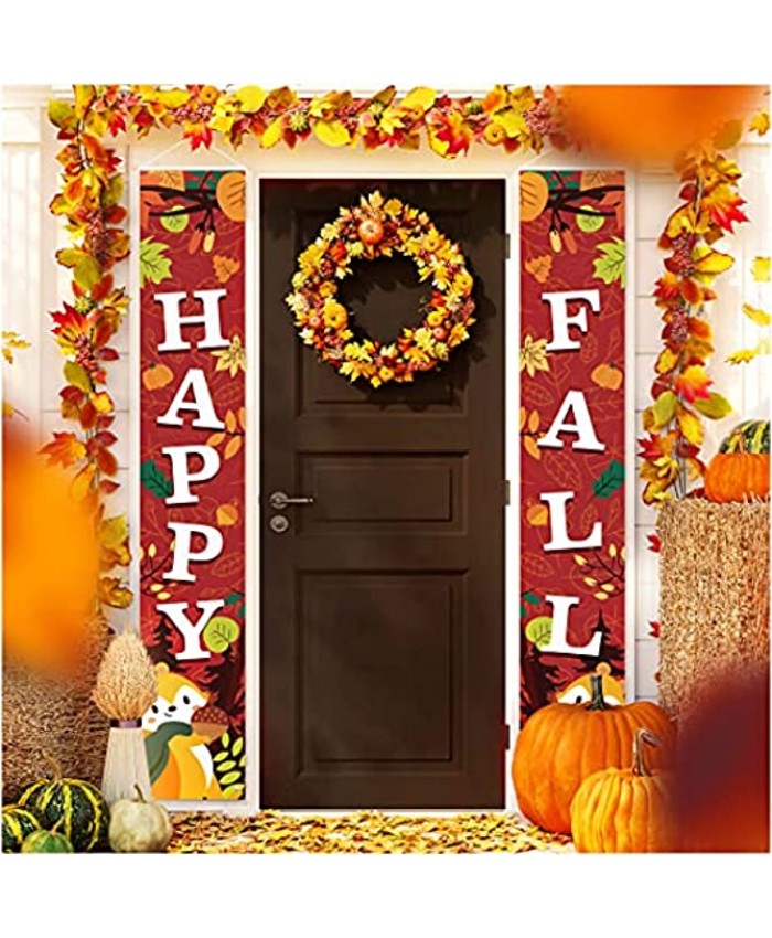 Fall Banner Outdoor Decor 12” x 72” 2 Piece Set Happy Fall Outdoor Decorations For Home Porch Signs Autumn Door Decor Classroom